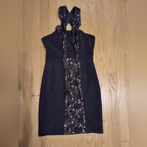 Bodycon black dress with lace inlay